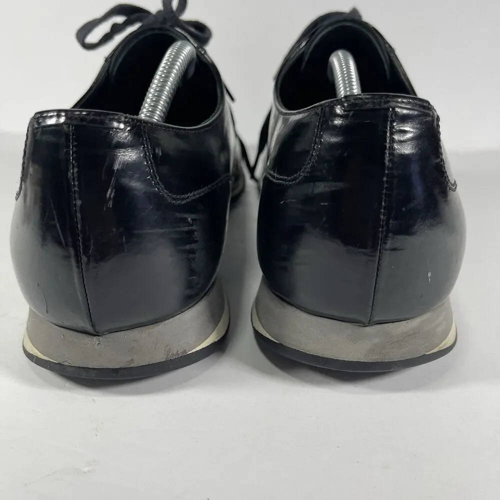 Prada Milano Black Spazzolato Leather Derby Sneakers 4E 2661 Size 9.5 Made In It